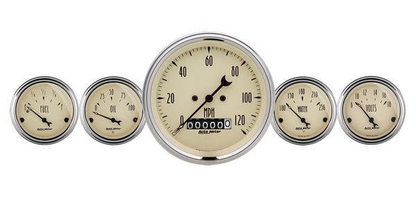 5 PC. GAUGE KIT, 3-3/8" & 2-1/16", ELEC. SPEEDOMETER, ANTIQUE BEIGE